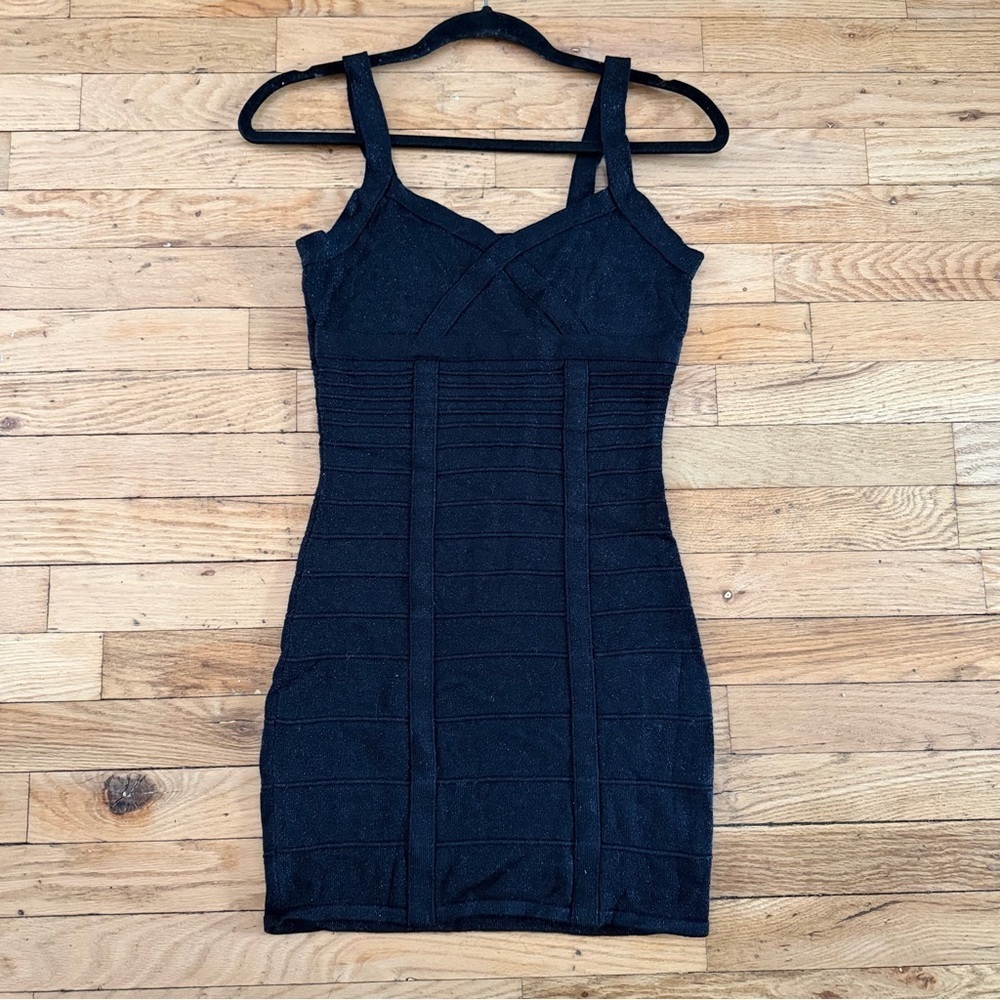 Dynamite Metallic Navy Bodycon Bandage Dress - Small